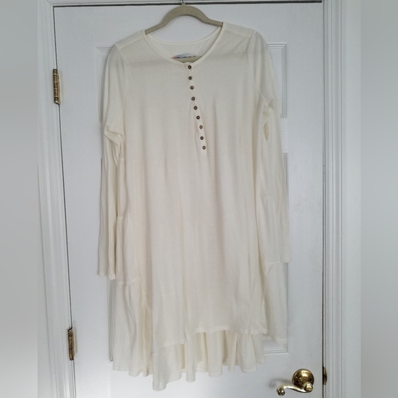 FP Beach Free People Henley Dress White Long Sleeve Size Small - Picture 1 of 11
